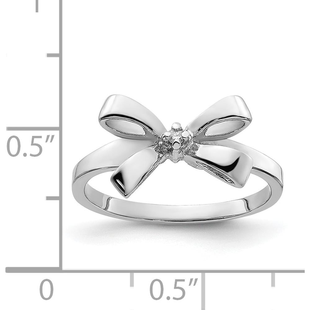 14K White Gold Polished Diamond Bow Ring Mounting - 0.02 Carat Diamond by Oro Pregiato