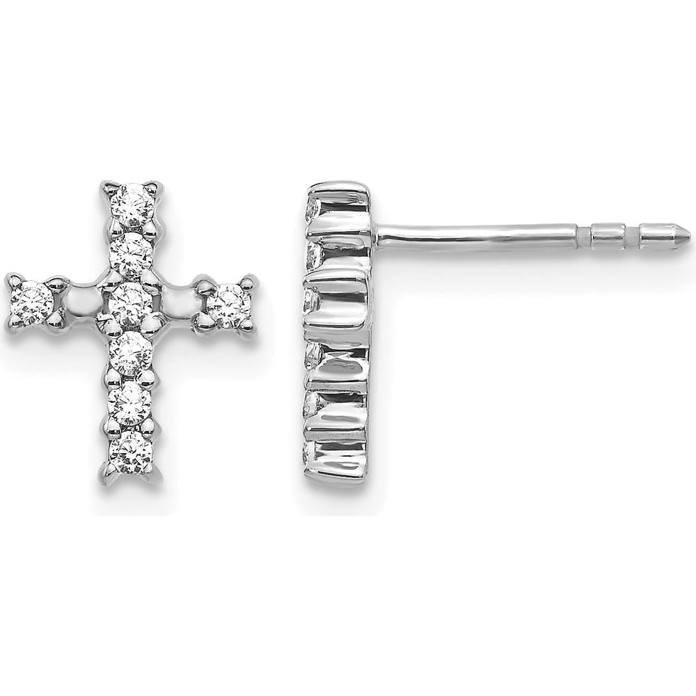 14K White Gold Polished Diamond Cross Post Earrings - 0.012 Carat Total Diamond Weight by Monteluci Fine Jewelry