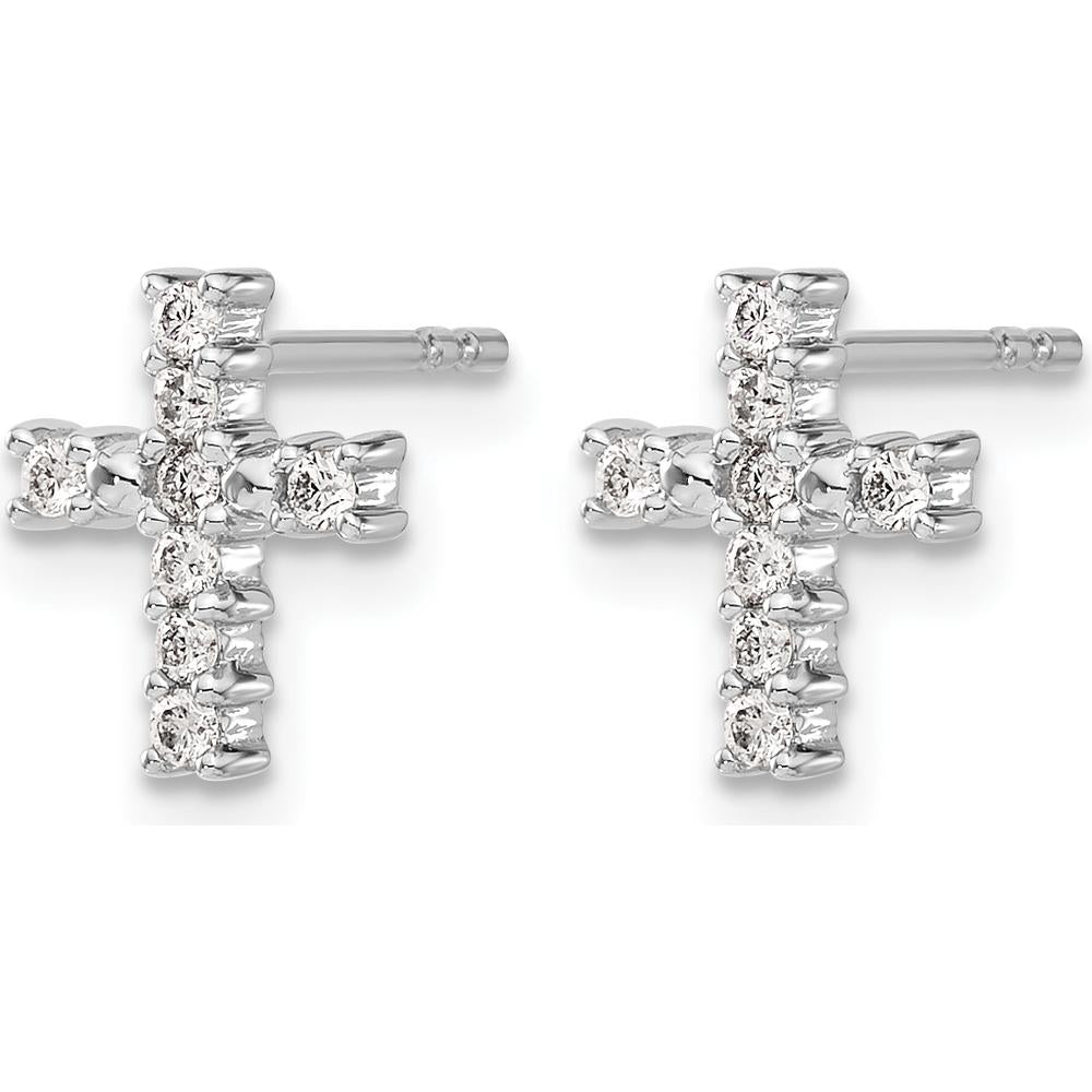 14K White Gold Polished Diamond Cross Post Earrings - 0.012 Carat Total Diamond Weight by Monteluci Fine Jewelry