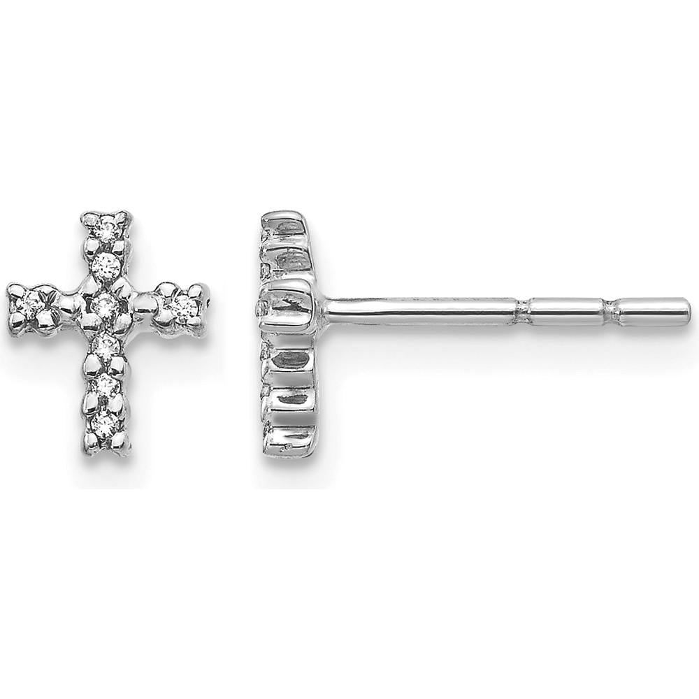 14K White Gold Polished Diamond Cross Post Earrings - 0.048 Carat Total Diamond Weight by Monteluci Fine Jewelry