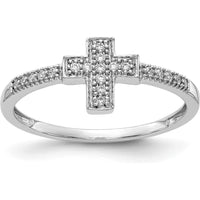 14K White Gold Polished Diamond Cross Ring with Round Diamonds - 0.05 Carat Total Diamond Weight by 0