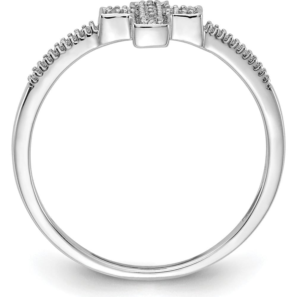 14K White Gold Polished Diamond Cross Ring with Round Diamonds - 0.05 Carat Total Diamond Weight by 0