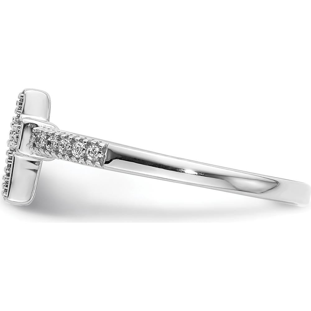 14K White Gold Polished Diamond Cross Ring with Round Diamonds - 0.05 Carat Total Diamond Weight by 0