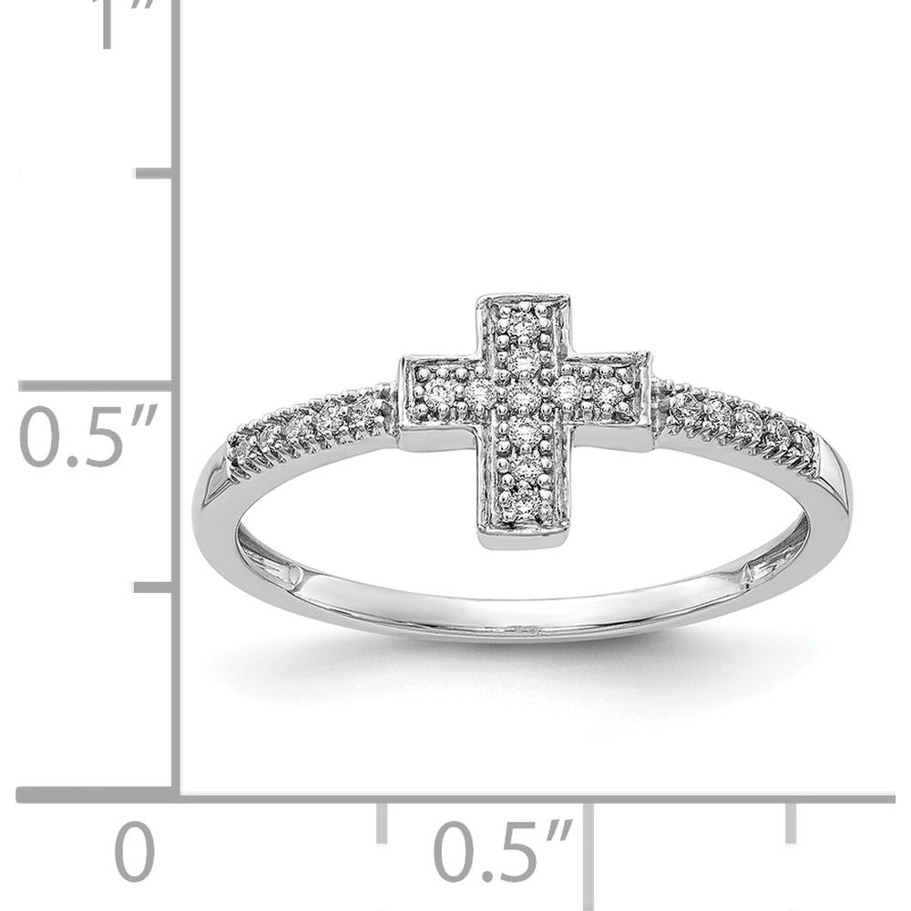 14K White Gold Polished Diamond Cross Ring with Round Diamonds - 0.05 Carat Total Diamond Weight by 0