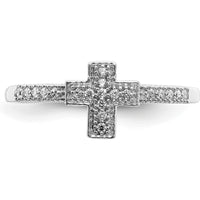 14K White Gold Polished Diamond Cross Ring with Round Diamonds - 0.05 Carat Total Diamond Weight by 0