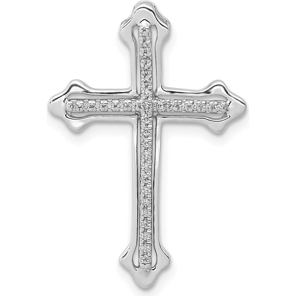 14K White Gold Polished Diamond Cross Slide Pendant with Natural Round Diamonds - 1/10 Carat Total Diamond Weight by Monteluci Fine Jewelry
