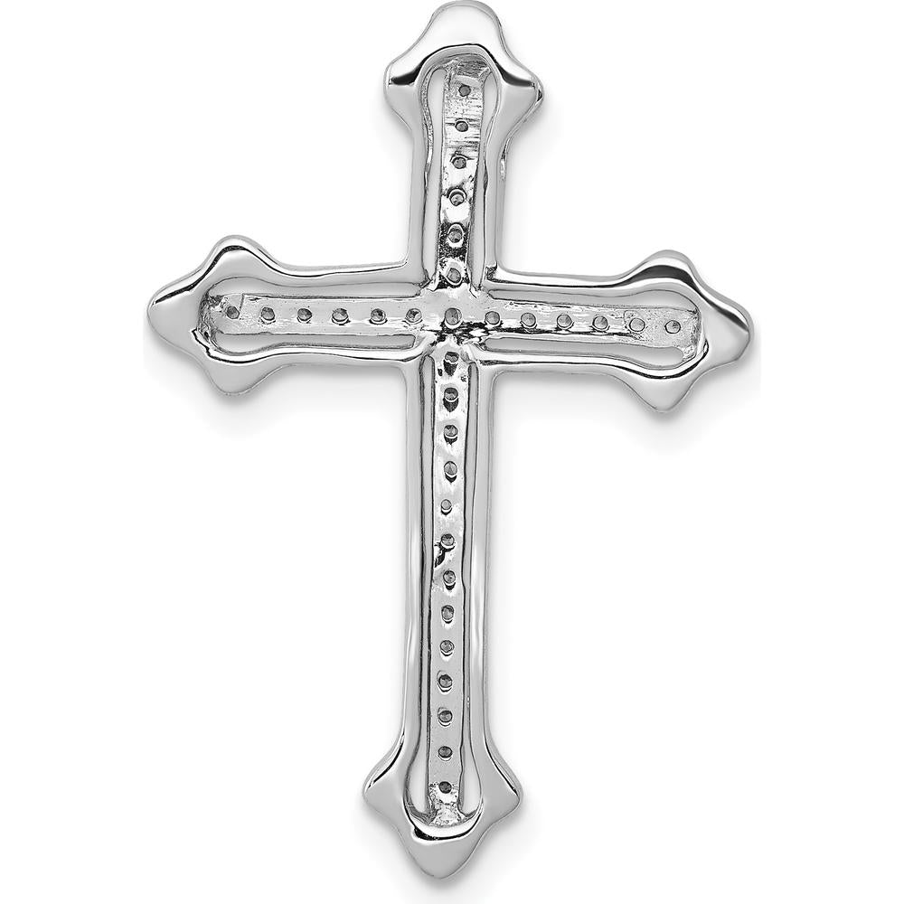 14K White Gold Polished Diamond Cross Slide Pendant with Natural Round Diamonds - 1/10 Carat Total Diamond Weight by Monteluci Fine Jewelry