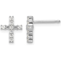 14K White Gold Polished Diamond Cross Stud Earrings - 0.064 Carat Total Diamond Weight by Oro Pregiato