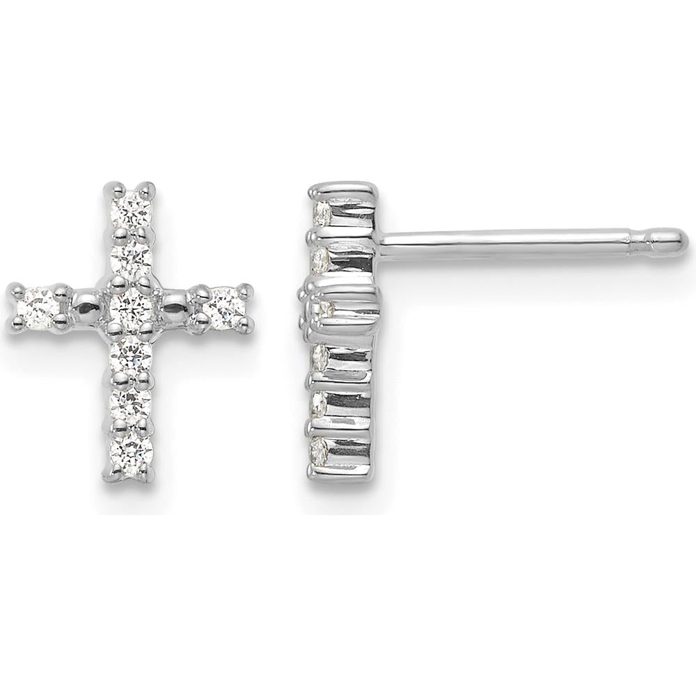 14K White Gold Polished Diamond Cross Stud Earrings - 0.064 Carat Total Diamond Weight by Oro Pregiato