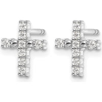 14K White Gold Polished Diamond Cross Stud Earrings - 0.064 Carat Total Diamond Weight by Oro Pregiato