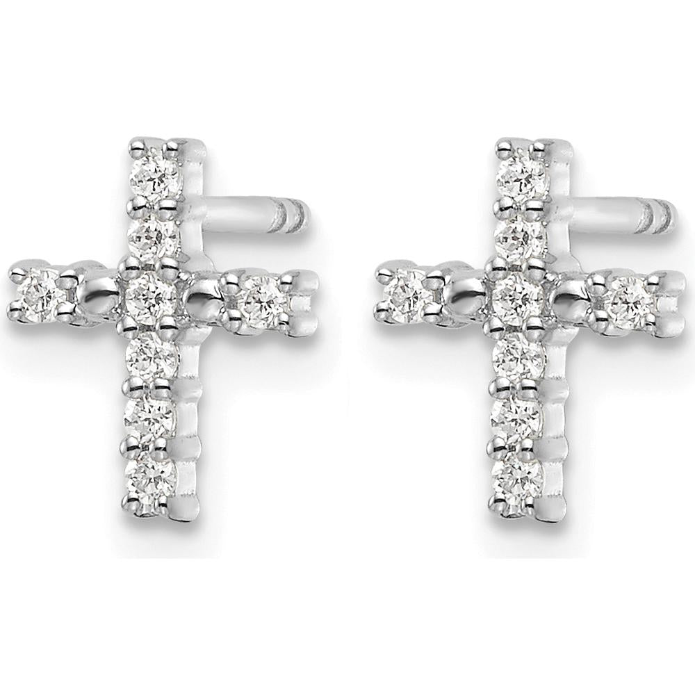 14K White Gold Polished Diamond Cross Stud Earrings - 0.064 Carat Total Diamond Weight by Oro Pregiato