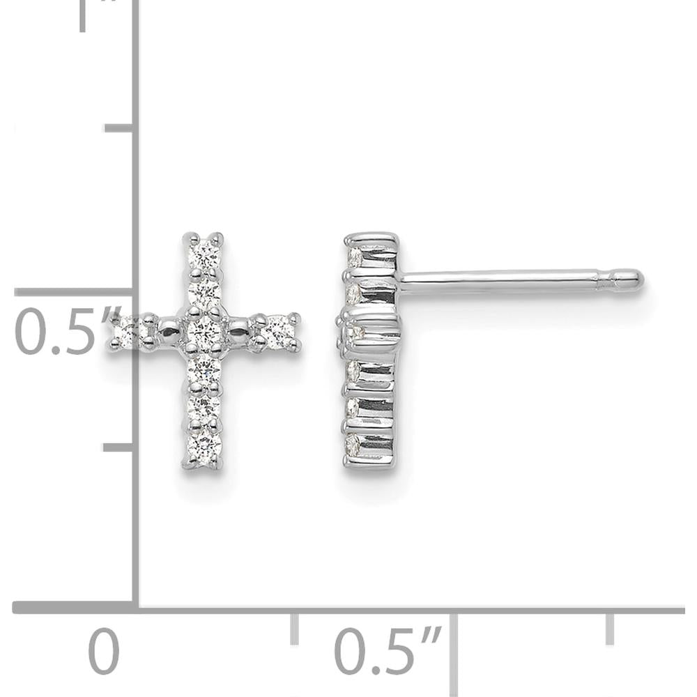 14K White Gold Polished Diamond Cross Stud Earrings - 0.064 Carat Total Diamond Weight by Oro Pregiato