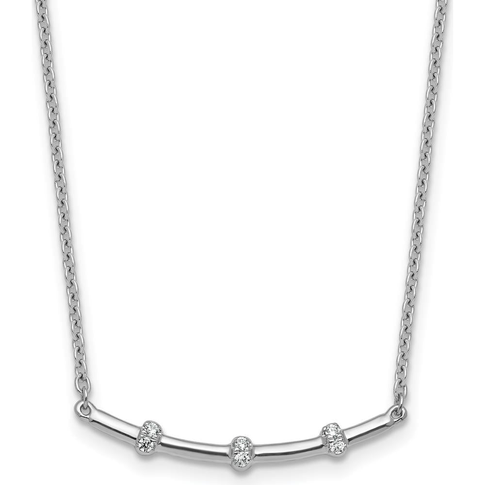 14K White Gold Polished Diamond Curved Bar Necklace - 1/20 Carat Total Diamond Weight by Oro Pregiato
