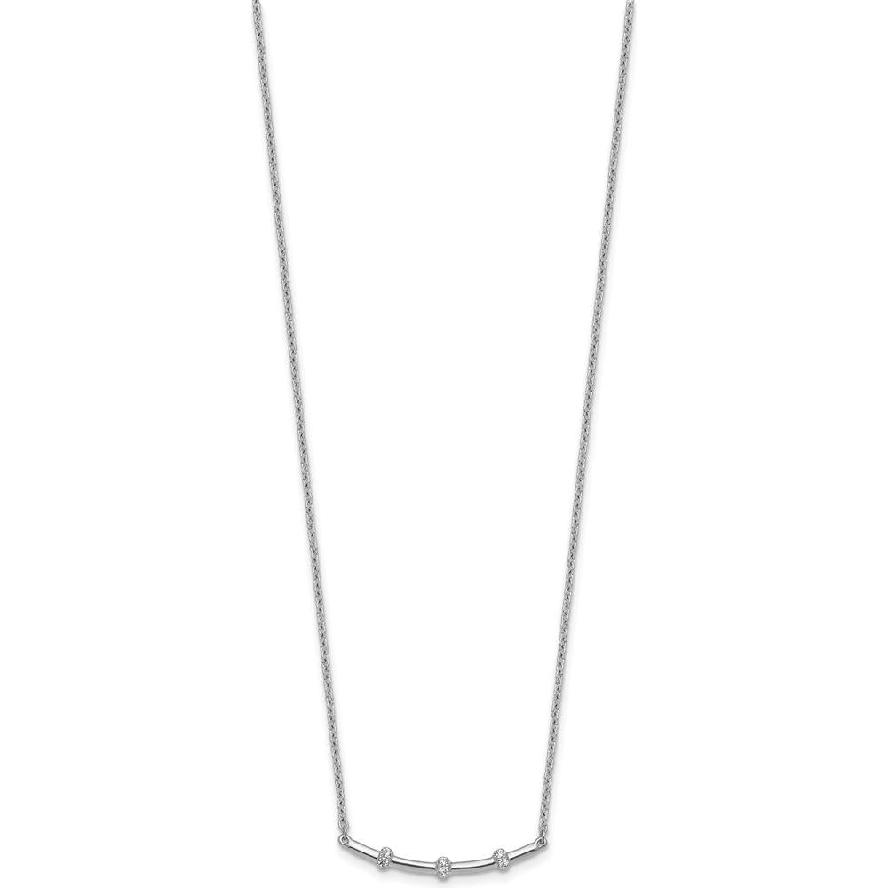 14K White Gold Polished Diamond Curved Bar Necklace - 1/20 Carat Total Diamond Weight by Oro Pregiato