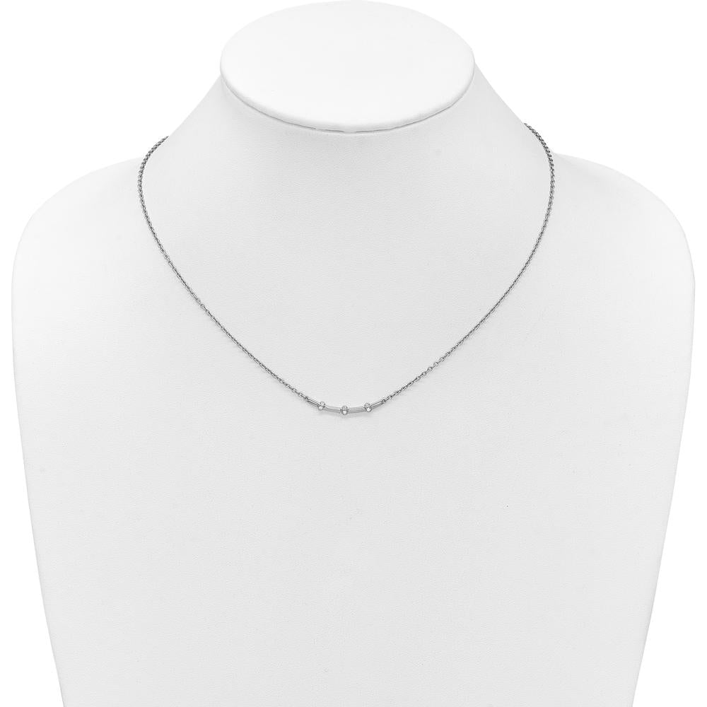 14K White Gold Polished Diamond Curved Bar Necklace - 1/20 Carat Total Diamond Weight by Oro Pregiato