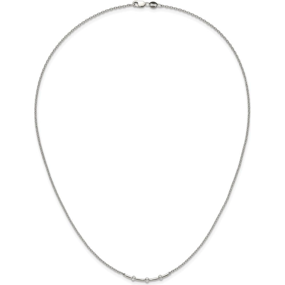 14K White Gold Polished Diamond Curved Bar Necklace - 1/20 Carat Total Diamond Weight by Oro Pregiato