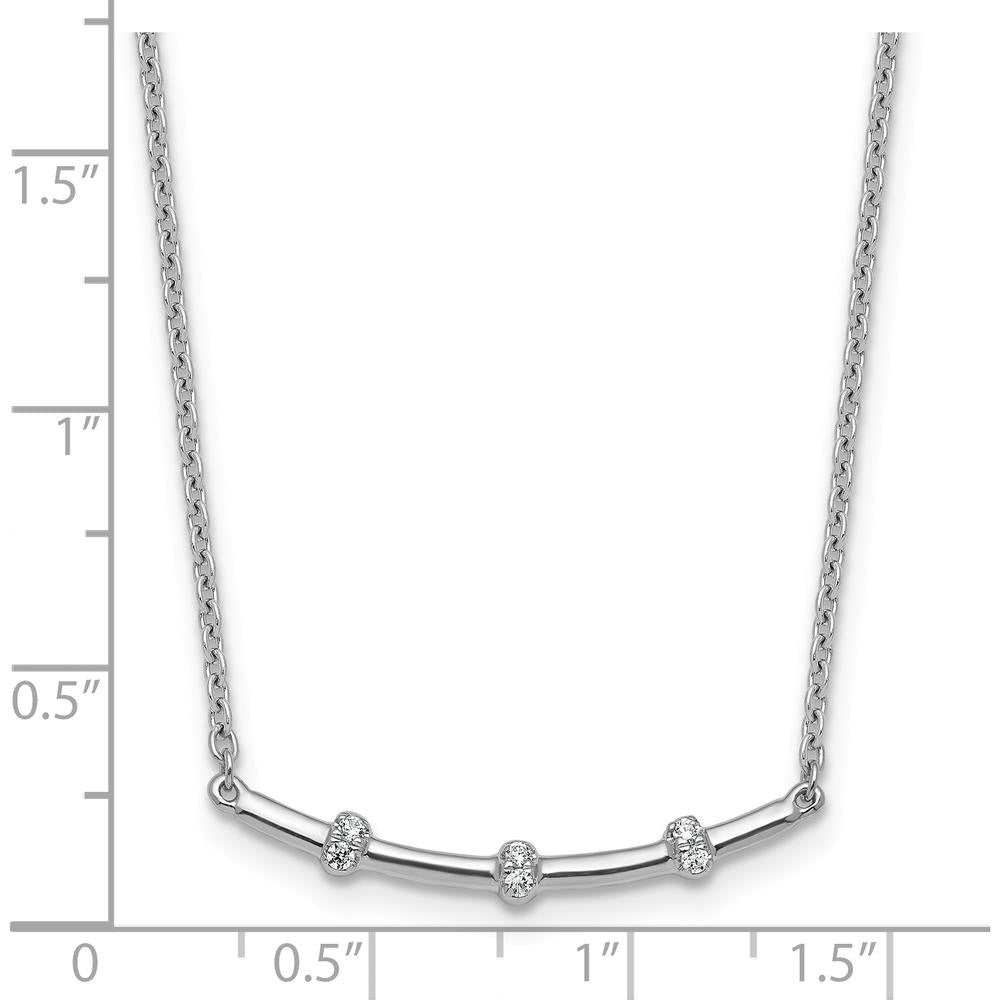 14K White Gold Polished Diamond Curved Bar Necklace - 1/20 Carat Total Diamond Weight by Oro Pregiato