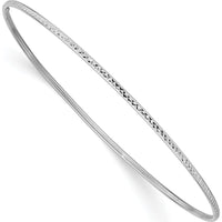 14K White Gold Polished Diamond-Cut 1.5mm Slip-on Round Bangle Bracelet - 8 inches by Oro Pregiato