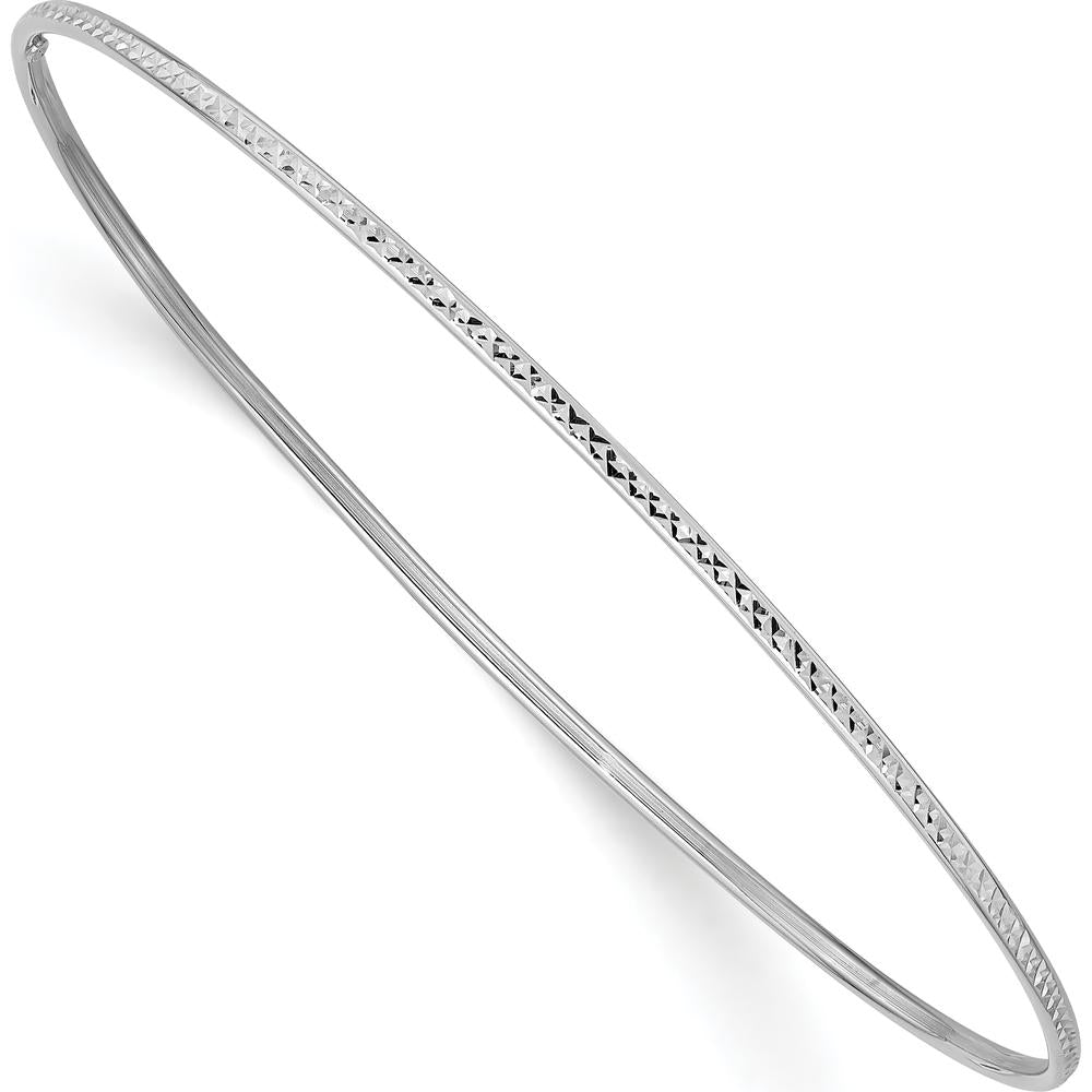 14K White Gold Polished Diamond-Cut 1.5mm Slip-on Round Bangle Bracelet - 8 inches by Oro Pregiato