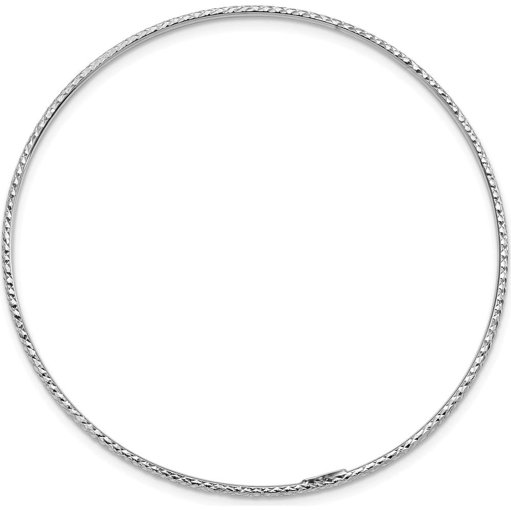 14K White Gold Polished Diamond-Cut 1.5mm Slip-on Round Bangle Bracelet - 8 inches by Oro Pregiato