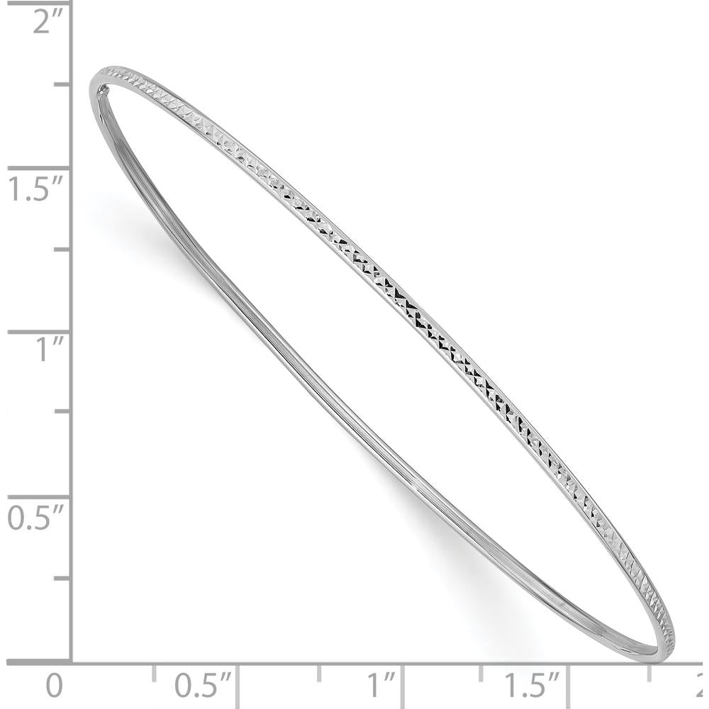 14K White Gold Polished Diamond-Cut 1.5mm Slip-on Round Bangle Bracelet - 8 inches by Oro Pregiato