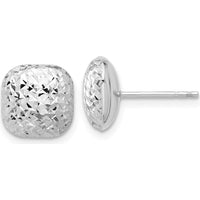 14K White Gold Polished Diamond-Cut 10mm Puffed Square Post Earrings - Textured Finish by 0