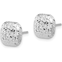 14K White Gold Polished Diamond-Cut 10mm Puffed Square Post Earrings - Textured Finish by 0