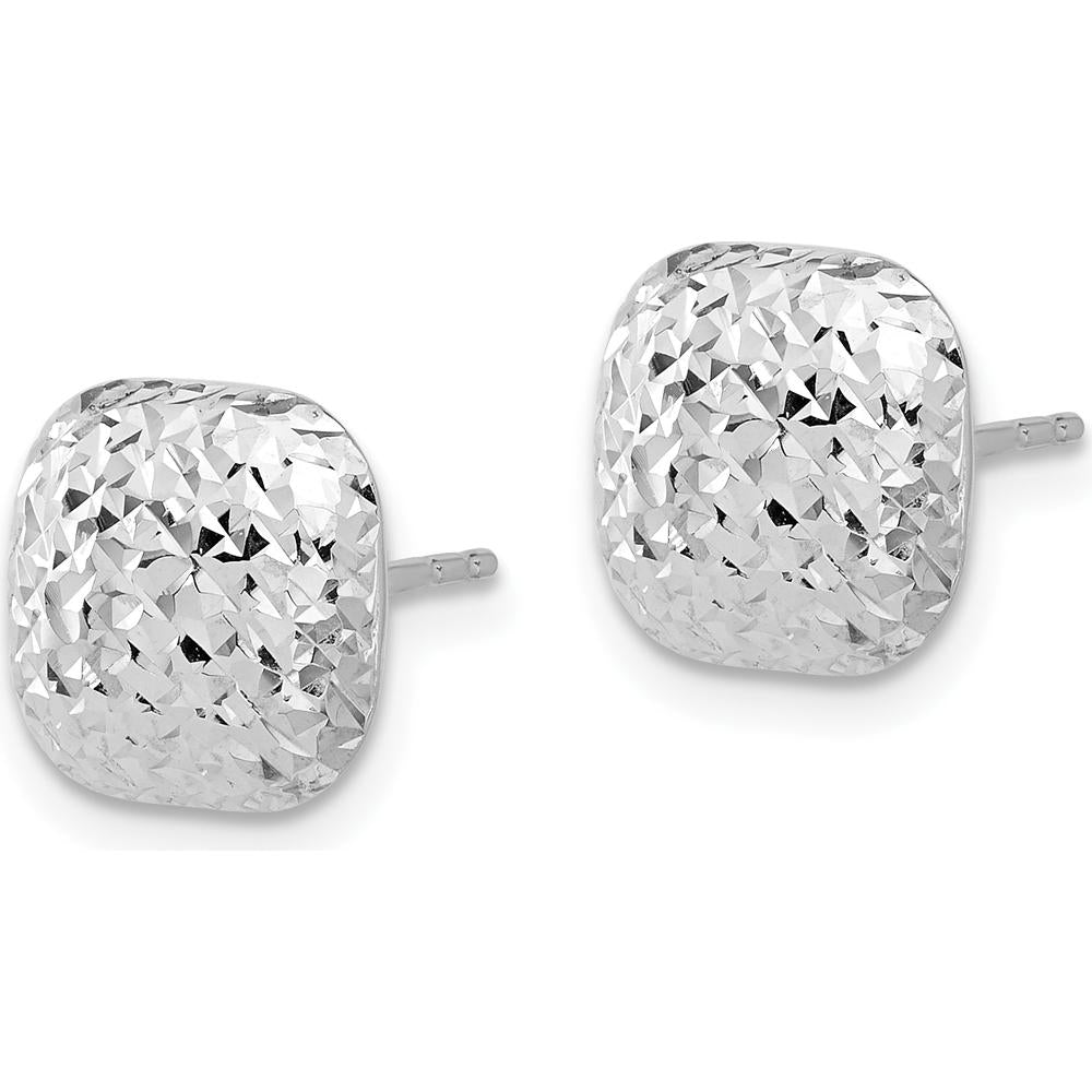 14K White Gold Polished Diamond-Cut 10mm Puffed Square Post Earrings - Textured Finish by 0
