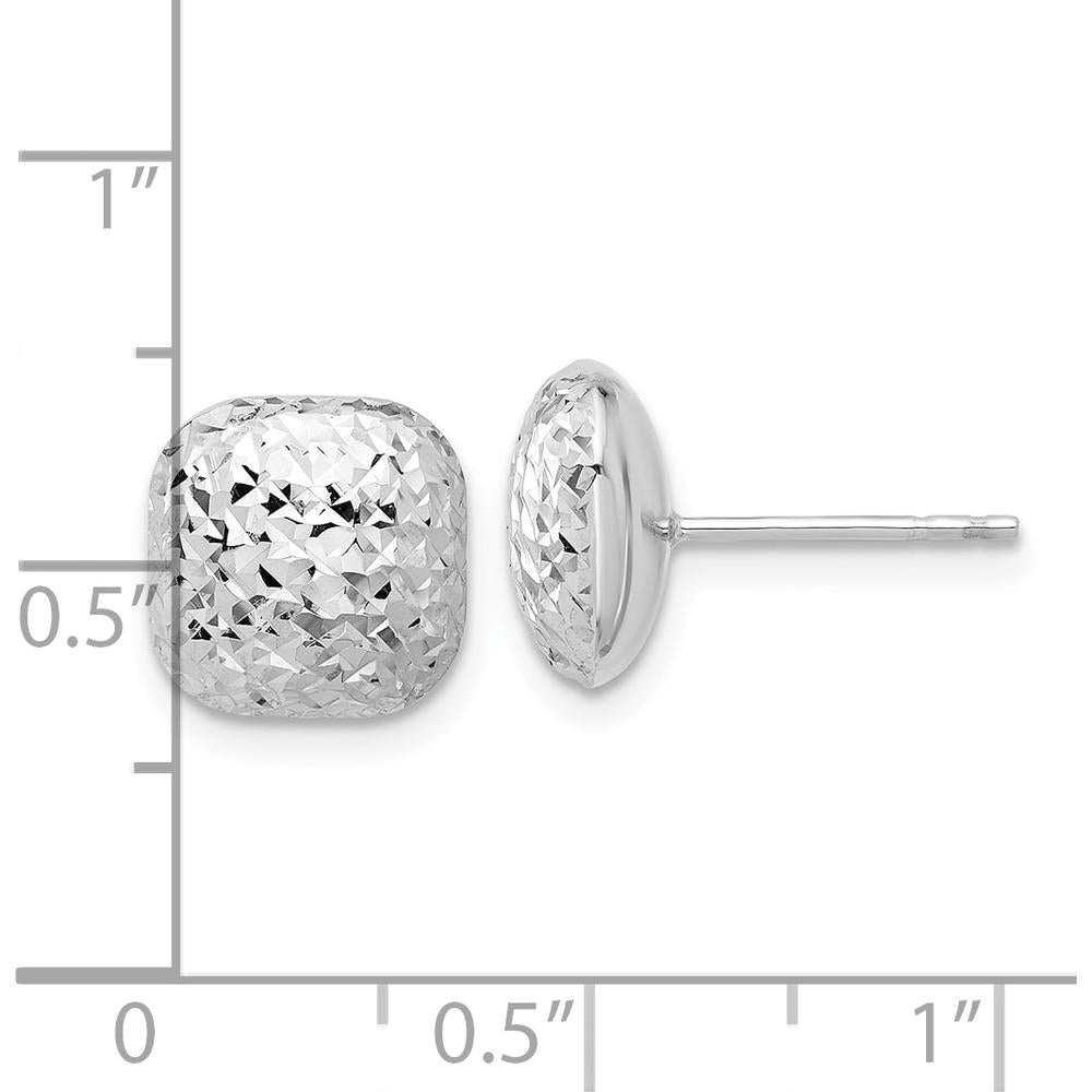 14K White Gold Polished Diamond-Cut 10mm Puffed Square Post Earrings - Textured Finish by 0