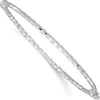 14K White Gold Polished Diamond-Cut 2.20mm Hinged Oval Bangle Bracelet with Box Catch Clasp by Oro Pregiato