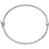 14K White Gold Polished Diamond-Cut 2.20mm Hinged Oval Bangle Bracelet with Box Catch Clasp by Oro Pregiato