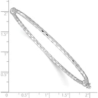 14K White Gold Polished Diamond-Cut 2.20mm Hinged Oval Bangle Bracelet with Box Catch Clasp by Oro Pregiato