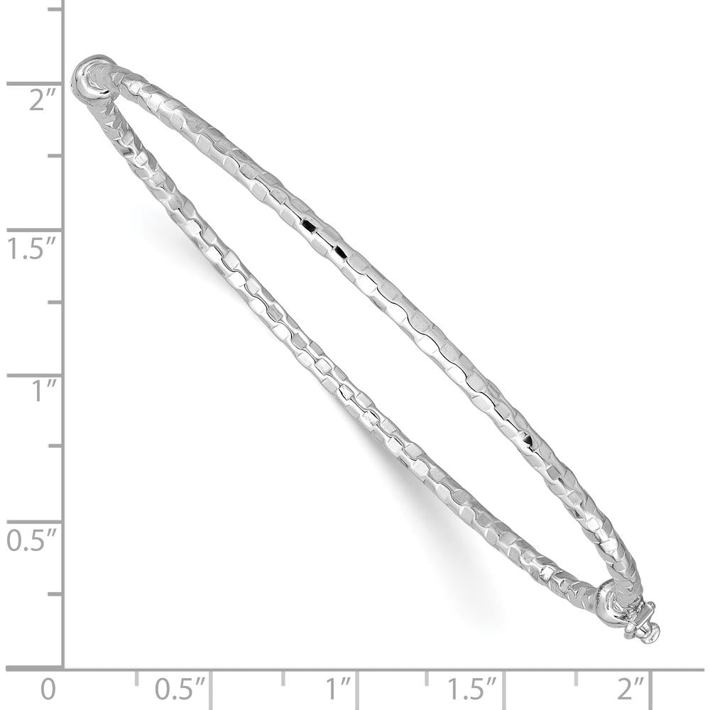 14K White Gold Polished Diamond-Cut 2.20mm Hinged Oval Bangle Bracelet with Box Catch Clasp by Oro Pregiato