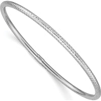 14K White Gold Polished Diamond-Cut 3mm Slip-On Round Bangle Bracelet by Oro Pregiato