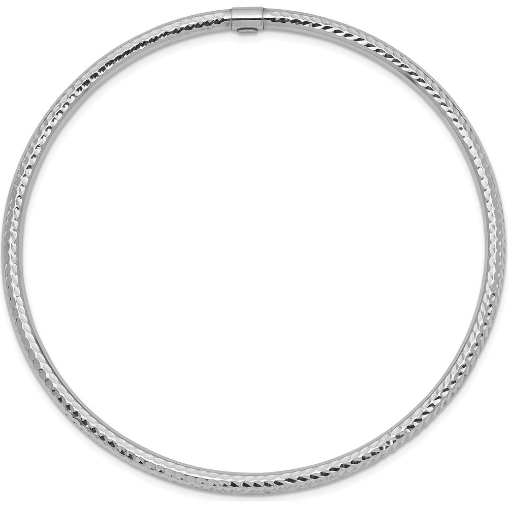 14K White Gold Polished Diamond-Cut 3mm Slip-On Round Bangle Bracelet by Oro Pregiato