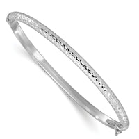 14K White Gold Polished Diamond-Cut 4.00mm Hinged Oval Bangle Bracelet by Oro Pregiato