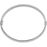 14K White Gold Polished Diamond-Cut 4.00mm Hinged Oval Bangle Bracelet by Oro Pregiato