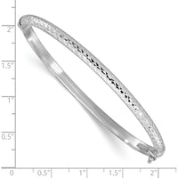 14K White Gold Polished Diamond-Cut 4.00mm Hinged Oval Bangle Bracelet by Oro Pregiato