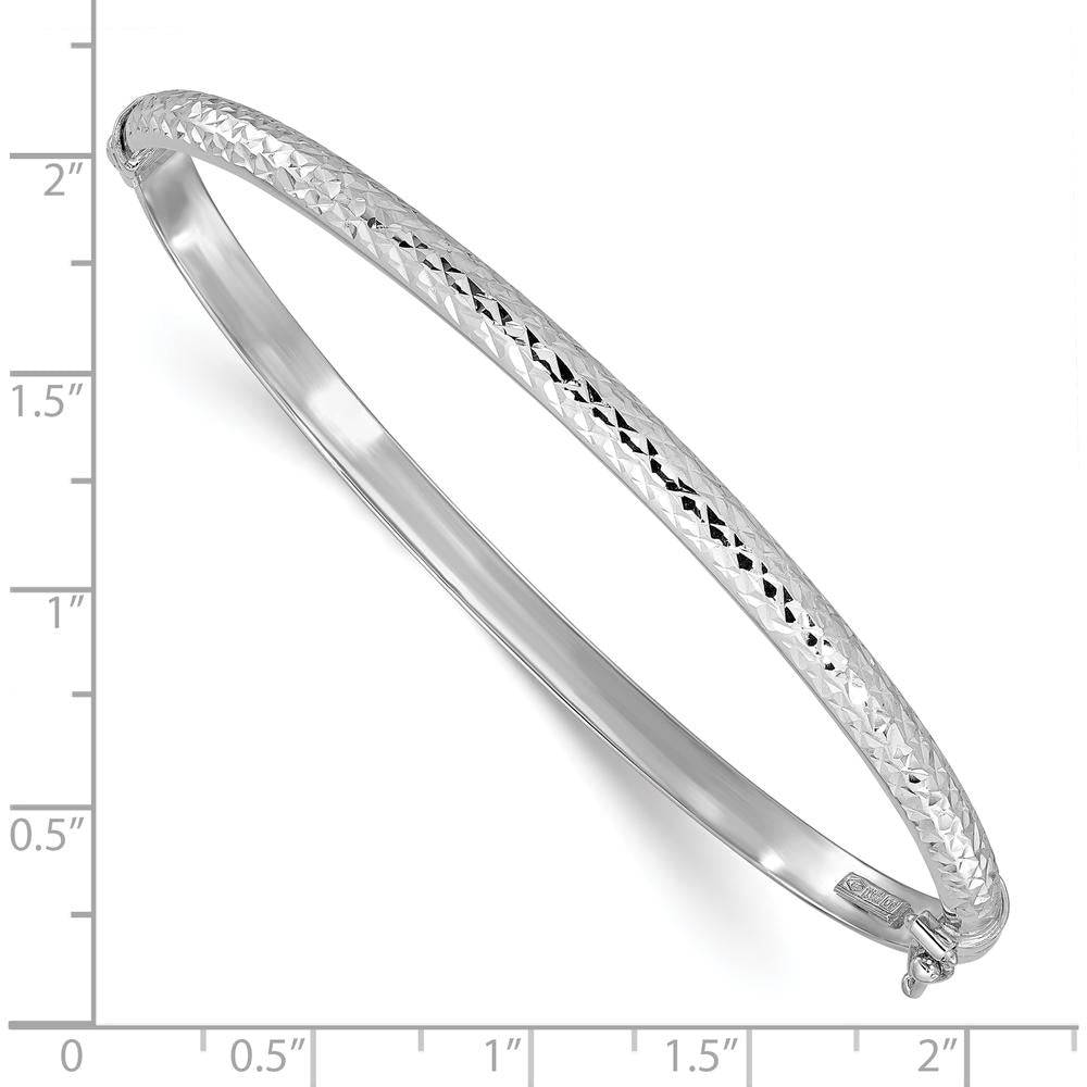 14K White Gold Polished Diamond-Cut 4.00mm Hinged Oval Bangle Bracelet by Oro Pregiato