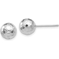 14K White Gold Polished Diamond Cut 8MM Ball Post Earrings by Oro Pregiato