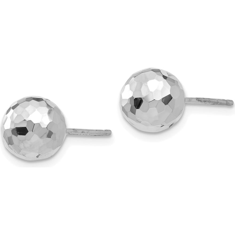 14K White Gold Polished Diamond Cut 8MM Ball Post Earrings by Oro Pregiato