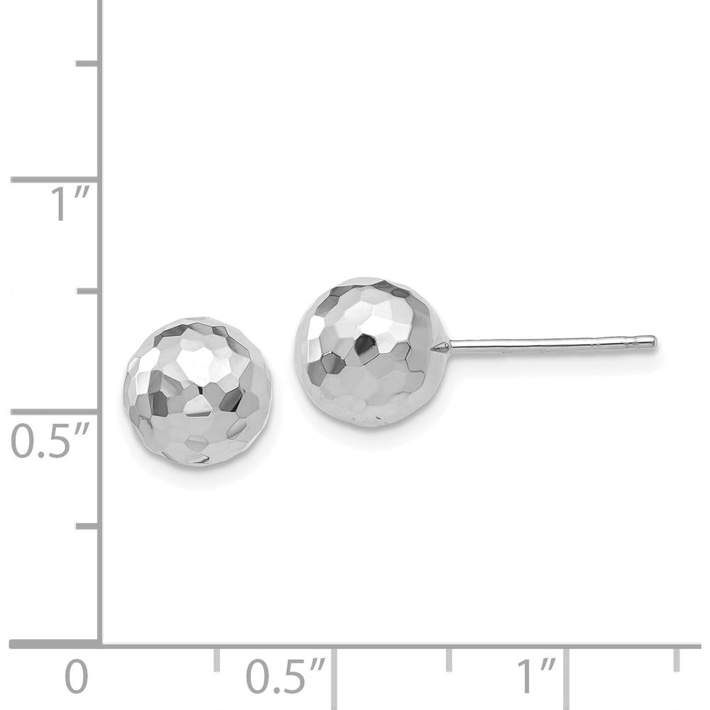 14K White Gold Polished Diamond Cut 8MM Ball Post Earrings by Oro Pregiato