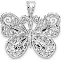 14K White Gold Polished Diamond-Cut Butterfly Pendant - Rhodium Plated by Oro Pregiato