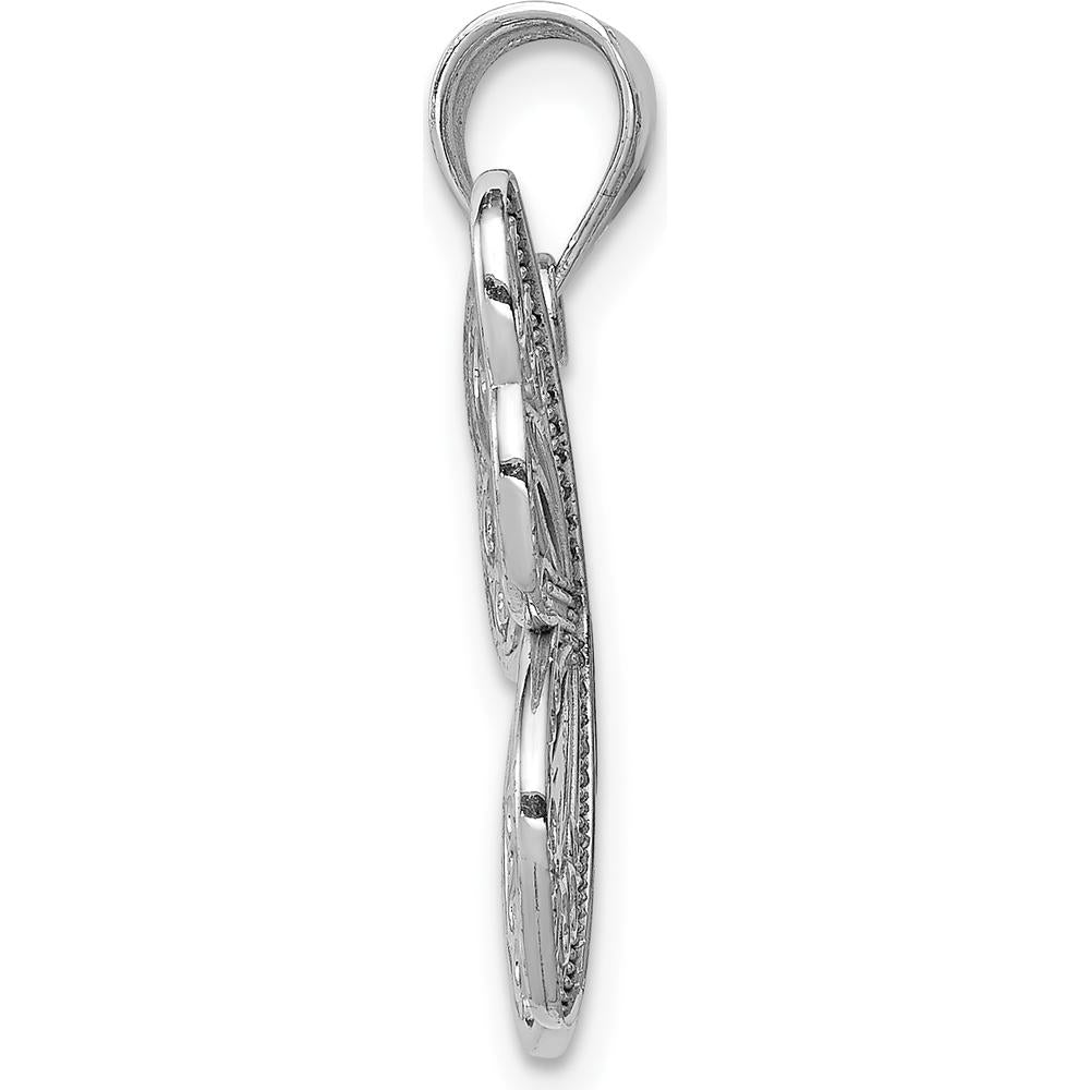14K White Gold Polished Diamond-Cut Butterfly Pendant - Rhodium Plated by Oro Pregiato