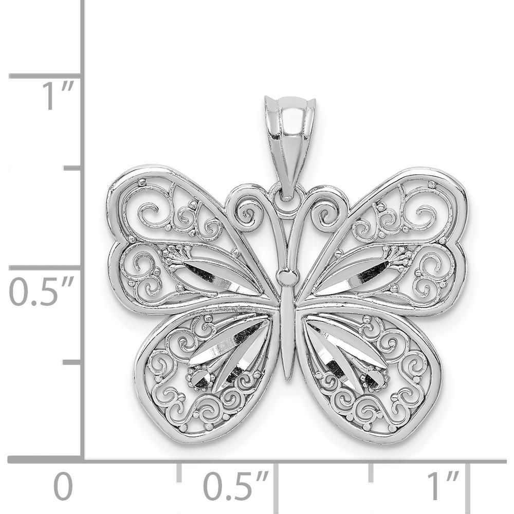 14K White Gold Polished Diamond-Cut Butterfly Pendant - Rhodium Plated by Oro Pregiato