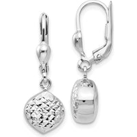 14K White Gold Polished Diamond-Cut Dangle Earrings with Leverback Closure by Oro Pregiato