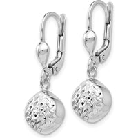 14K White Gold Polished Diamond-Cut Dangle Earrings with Leverback Closure by Oro Pregiato