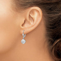 14K White Gold Polished Diamond-Cut Dangle Earrings with Leverback Closure by Oro Pregiato