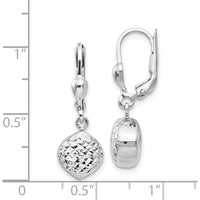 14K White Gold Polished Diamond-Cut Dangle Earrings with Leverback Closure by Oro Pregiato