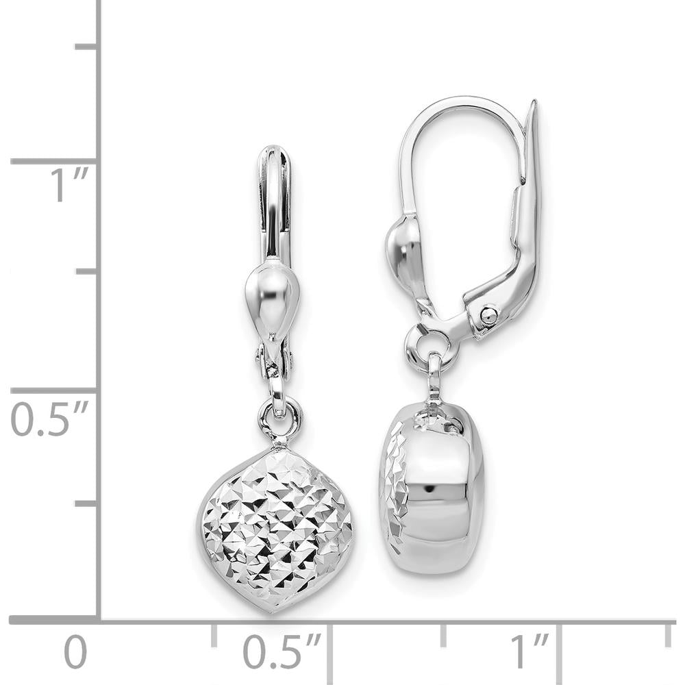 14K White Gold Polished Diamond-Cut Dangle Earrings with Leverback Closure by Oro Pregiato